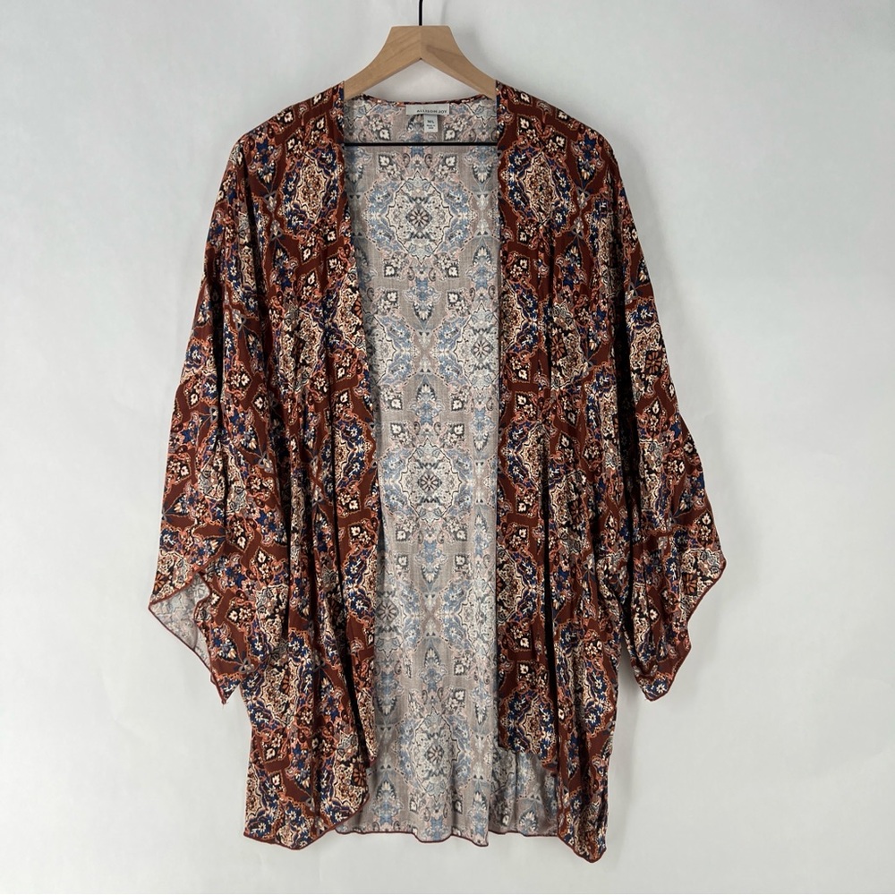 Allison Joy‎ Floral Bohemian Patterned Lightweight Open Front Kimono Cardigan